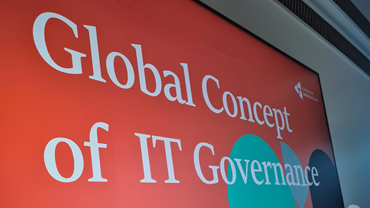 Global concept of IT governance, hvid skrift på rød baggrund